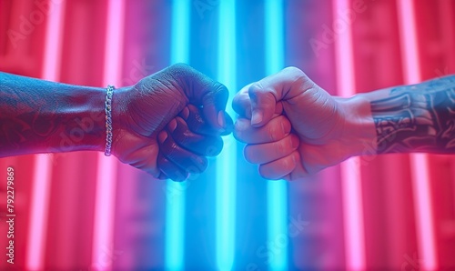 Professional gamer African and caucasian people hands greeting and support team fists online game 