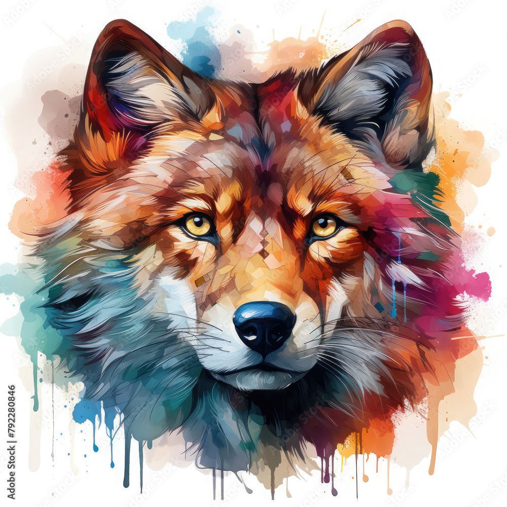 Naklejka premium Watercolor Wolf Head, clipart Illustration, Generative Ai