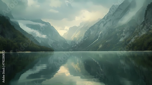 Mountains reflected in lake poster background
