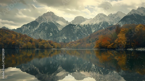 Mountains reflected in lake poster background