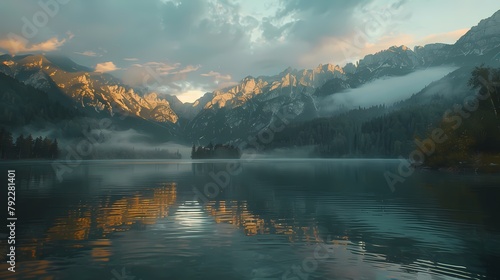 Mountains reflected in lake poster background