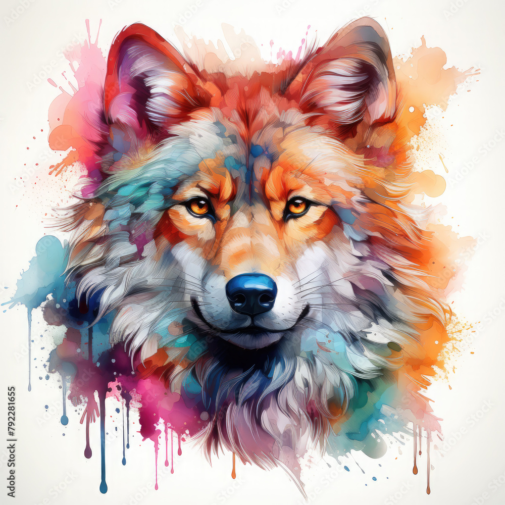 Naklejka premium Watercolor Wolf Head, clipart Illustration, Generative Ai