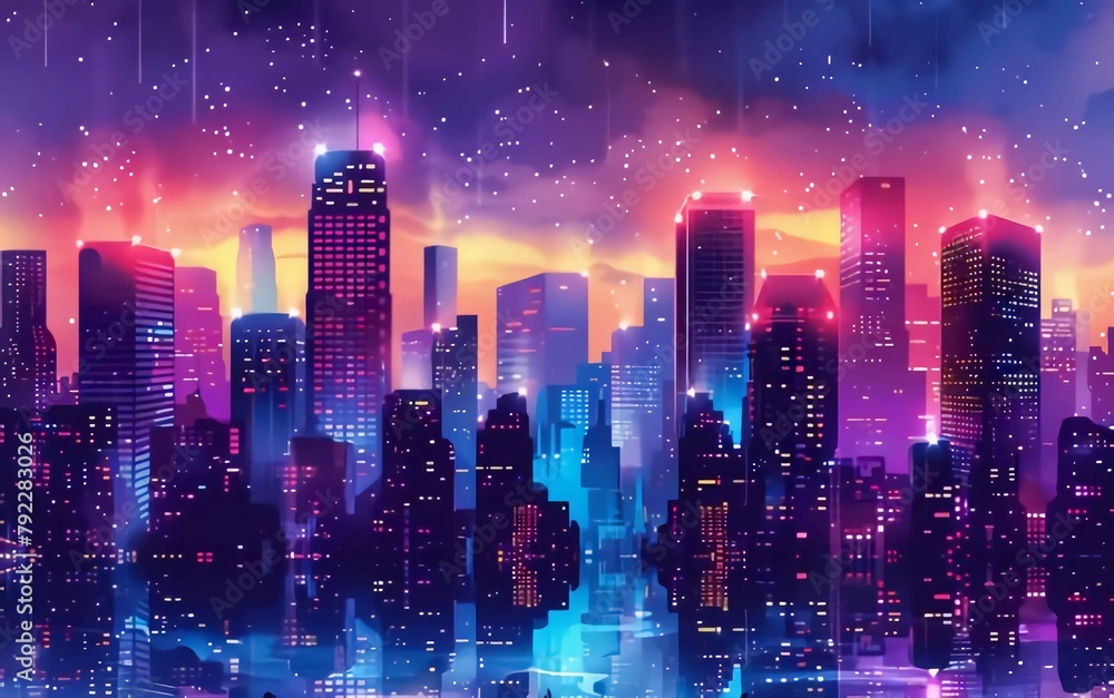 Vector illustration of a city atmosphere at night full of very beautiful colorful lights
