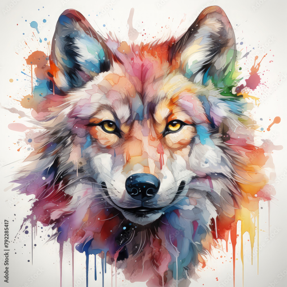Naklejka premium Watercolor Wolf Head, clipart Illustration, Generative Ai