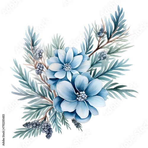 Beautiful vector image with nice watercolor blue flowers on white background
