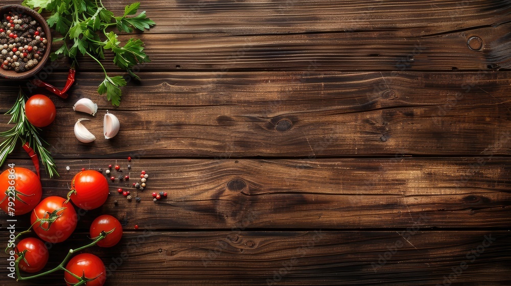 Culinary background with food on a dark wooden table, top view, free space for text, bright color, realistic look. Culinary background with food on a dark wooden table, top view, free space for text, bright color, realistic look.