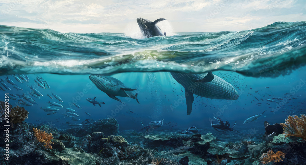 Obraz premium The underwater view to world oceans day. 