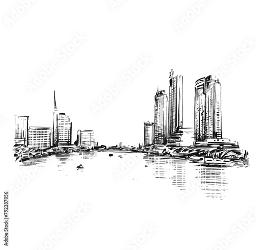 Drawing background of Bangkok riverside cityscape 