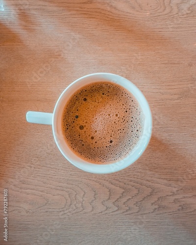 cup of coffee on a wooden table