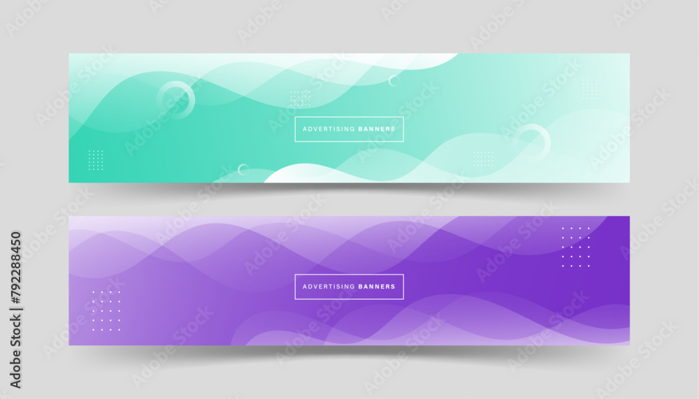 set collectio banner gradations, purple and green , colorful, modern banner background, template, abstract background, memphis ,wave effect 