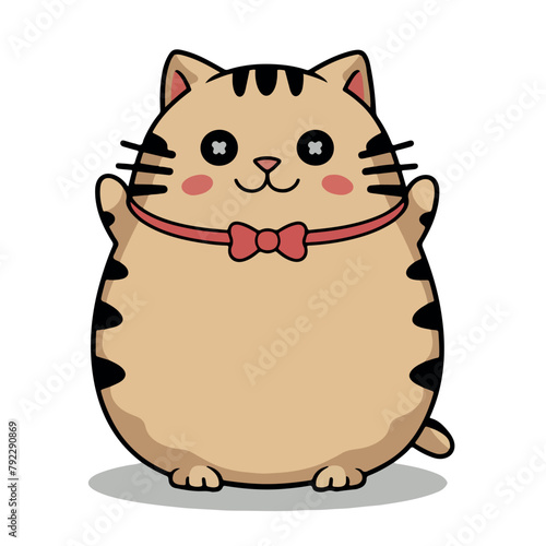 Funny Chubby Cat: Cute Kawaii Chibi Style Vector Illustration