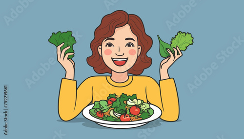 Flat Style Vector Illustration of a Woman Embracing Vegetarianism