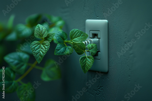 Sure, here is a description for the image:  A white light switch on a fresh mint green wall photo