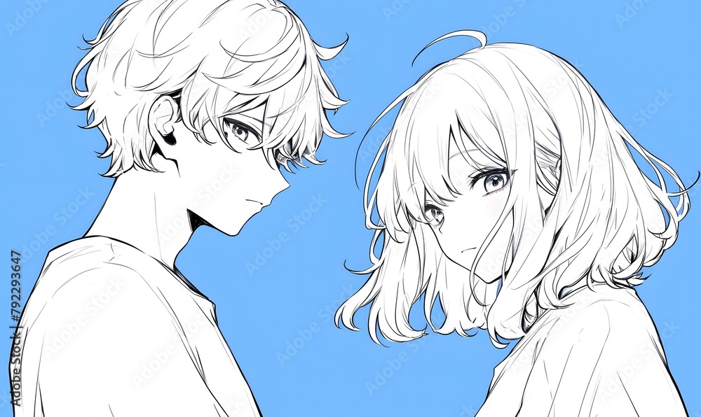 Fototapeta premium anime style, beautiful girl and handsome boy, Generative AI 