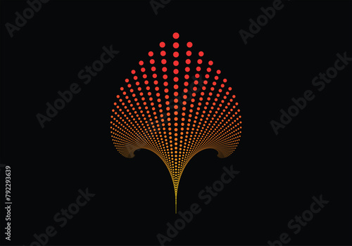 Vector abstract geometrical image of fountain silhouette. Fan shaped element, consisting from small metallic triangular stylized water drops. Logo, icon design, oil source sign