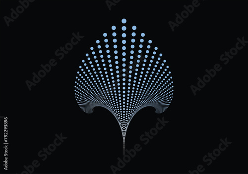 Vector abstract geometrical image of fountain silhouette. Fan shaped element, consisting from small metallic triangular stylized water drops. Logo, icon design, oil source sign