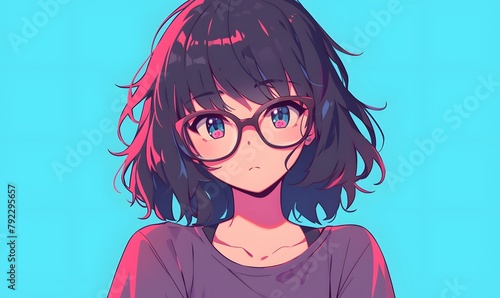cute anime girl on a simple one color background , Generative AI 