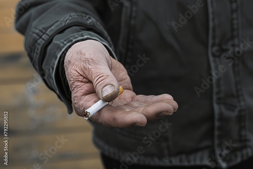 a man holding a cigarette in his hand and smoking a cigarette