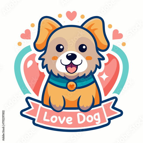 dog with heart t shirt vector illustration, love cat sticker