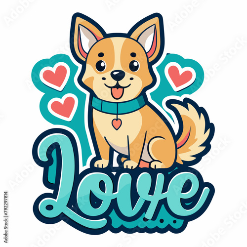 dog with heart t shirt vector illustration, love cat sticker