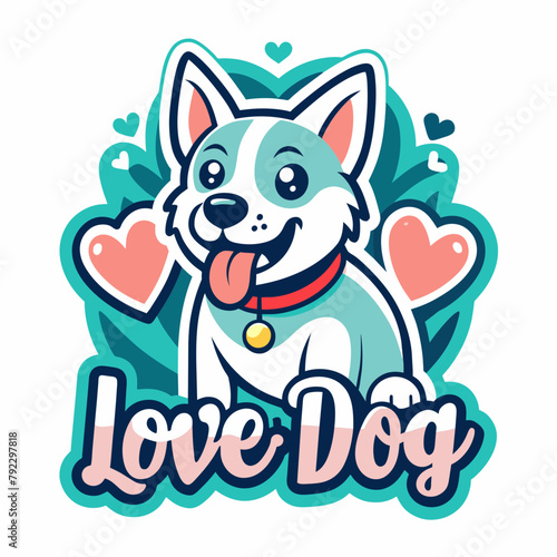 dog with heart t shirt vector illustration, love cat sticker