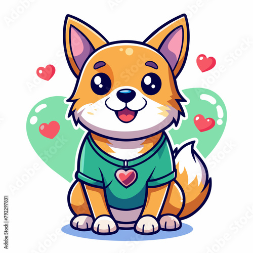 dog with heart t shirt vector illustration, love cat sticker