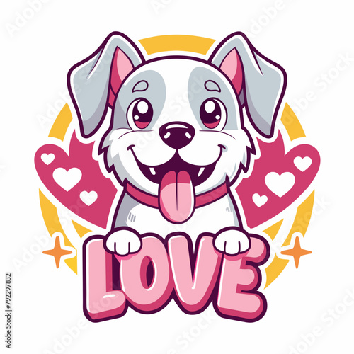 dog with heart t shirt vector illustration, love cat sticker