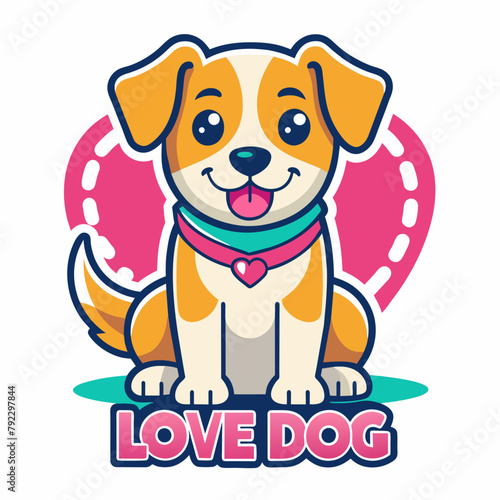 dog with heart t shirt vector illustration, love cat sticker