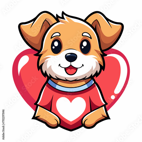 dog with heart t shirt vector illustration, love cat sticker