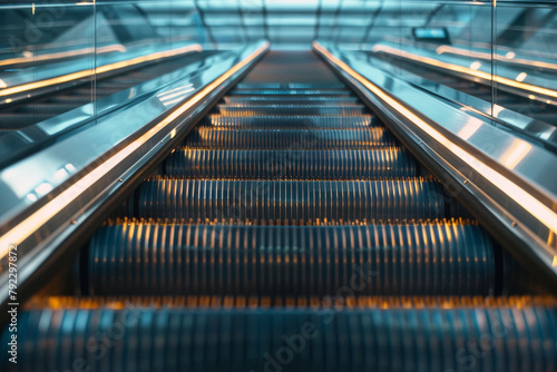Close up of motion of escalator. electric stair 