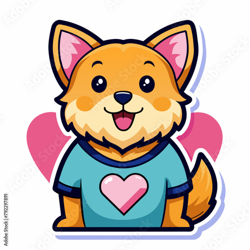 dog with heart t shirt vector illustration, love cat sticker