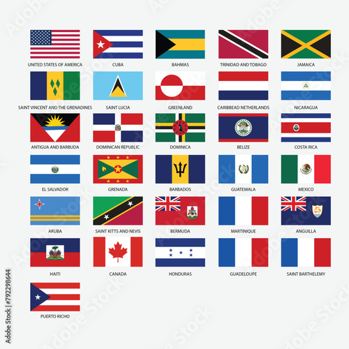 North America all country flags vector