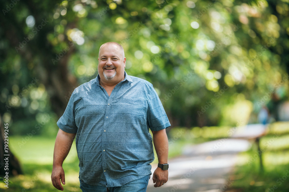Obese Patient Active in Improved Health, An obese patient walking in the park Obese Patient Active in Improved Health, An obese patient walking in the park