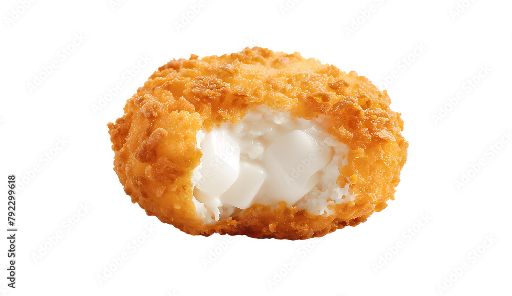 Deep fried mozzarella cheese ball with lots of white inside, on a solid white background Deep fried mozzarella cheese ball with lots of white inside, on a solid white background