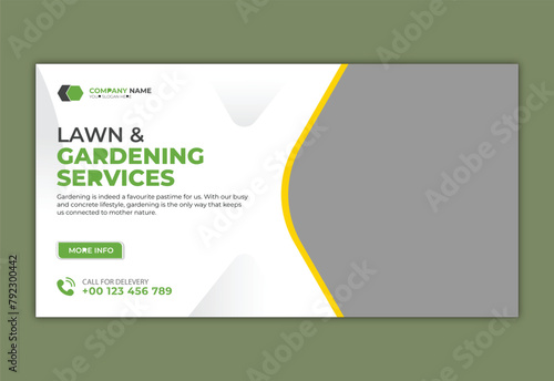 Lawn Mower Garden or Landscaping Service Postcard Template. Eddm Postcard Design, Event Card Design, Direct Mail Template, Invitation Design. leaflet, grass, equipment, gardener