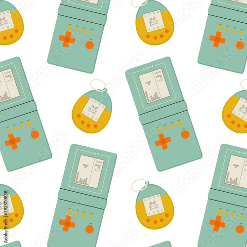 Seamless pattern of y2k gadgets. Elements from the 90s in a modern style. Vector illustration isolated on transparent background.