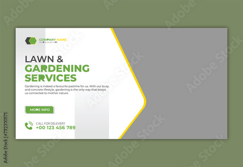 Organic and agricultural services social media post template. Lawn care, mowing and gardening promotional banner design template set, agriculture farm cover, business advertisement