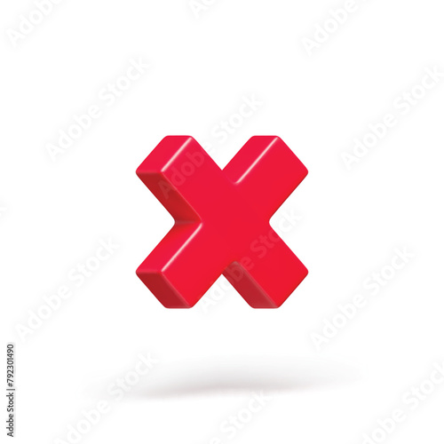 3D realistic red wrong rotating check mark sign. No or incorrect check mark. Disapprove or wrong choice. Multiplication mathematical, arithmetic symbol for working with calculations vector