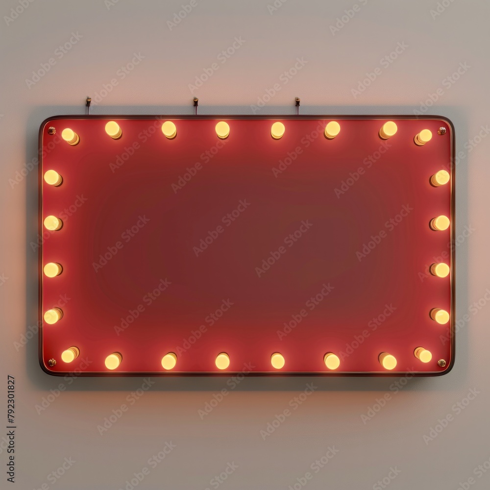 Create a 3D rendering of a classic blank signboard, its edges adorned with twinkling neon lights, AI Generative