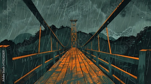 ancient wooden suspension bridge illustration poster background