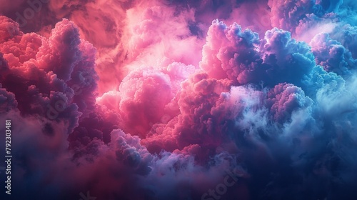 Neon pink and blue light casting a surreal glow on cloud formations, AI Generative