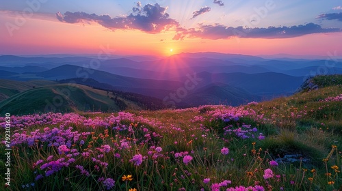 Sunrise and sunset in the mountains, observed from a high cliff, colorful sky spectacle, touching, AI Generative photo