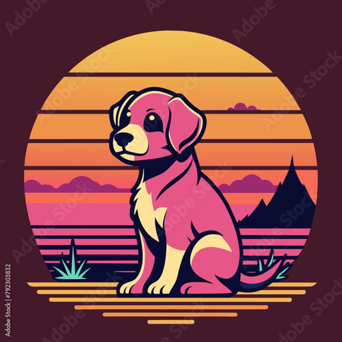 dog on the beach t shirt vector illustration