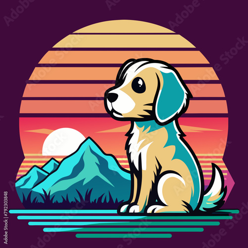 dog on the beach t shirt vector illustration