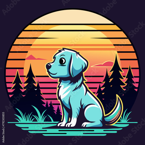 dog on the beach t shirt vector illustration