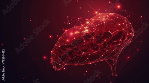 Human liver organ gland of external secretion body from futuristic polygonal red lines and glowing stars for banner, poster, greeting card. AI generated photo