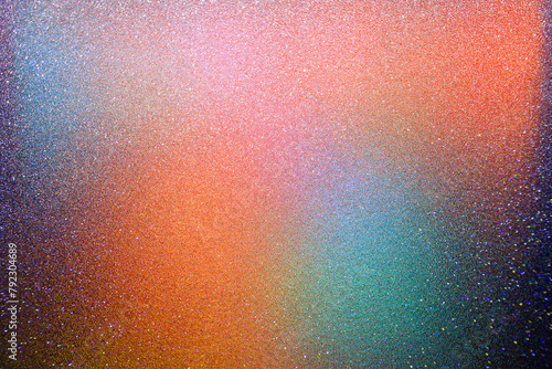 blue, green, orange, red, brown, gold, shiny glitter abstract gradient background with space. Twinkling glow stars effect. Like outer space, night sky, universe. Rusty, rough surface, grain