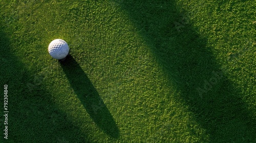 A golf ball resting on the green next to the flagstick, with the pin casting a shadow