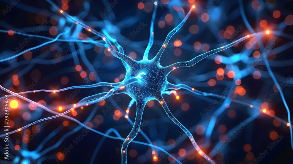 Hologram view of a human brain with glowing, abstract, digital neural connections.