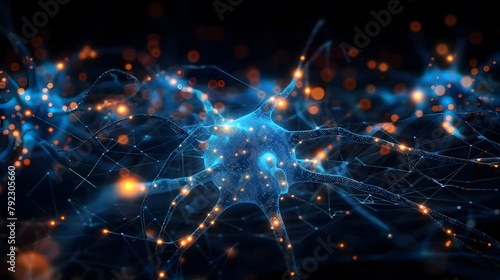 Hologram view of a human brain with glowing, abstract, digital neural connections.
